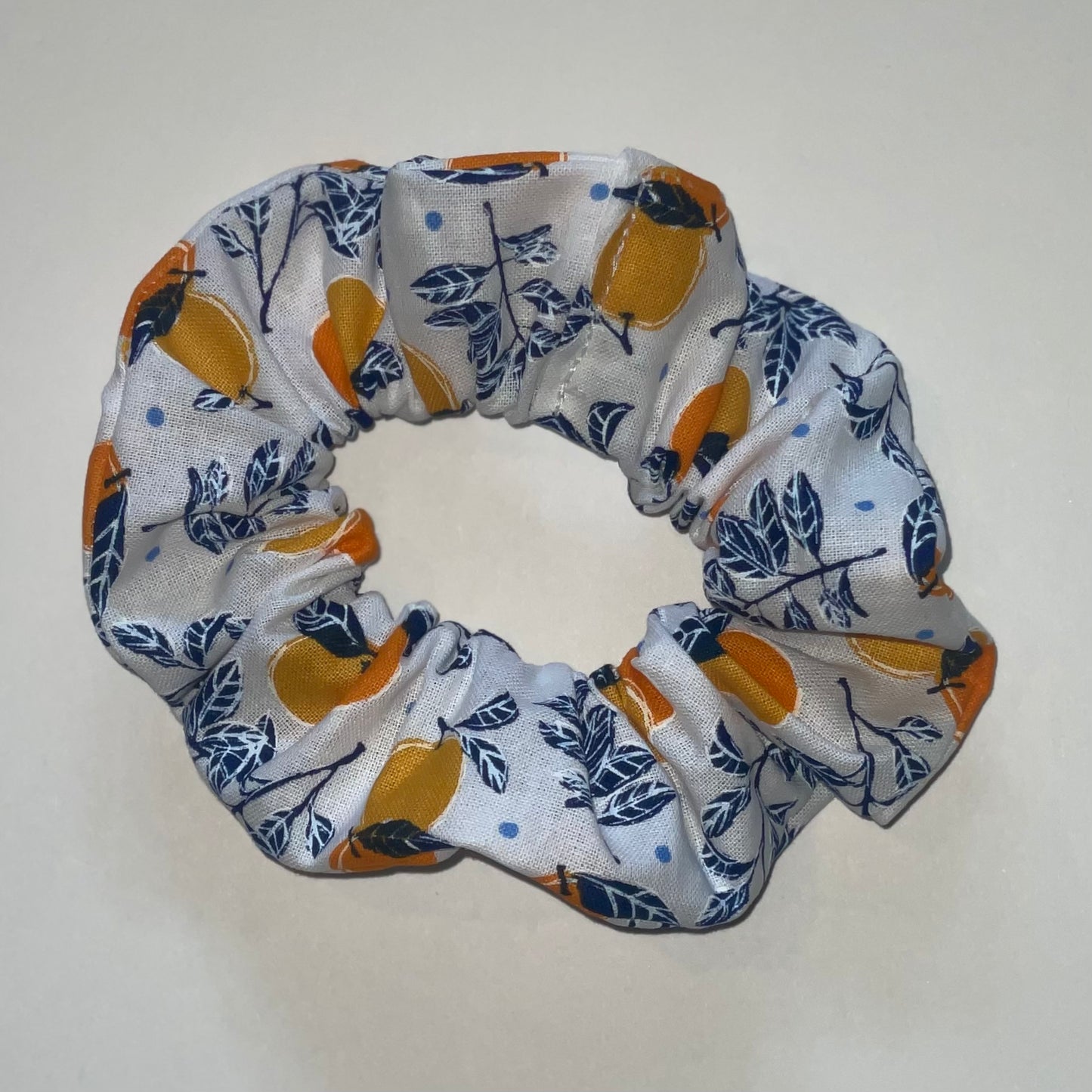 Oranges w/ Blue Leaves Scrunchie
