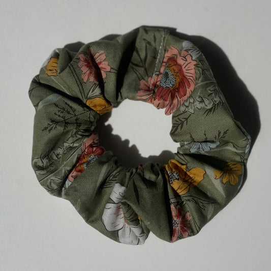 Floral on Green Scrunchie
